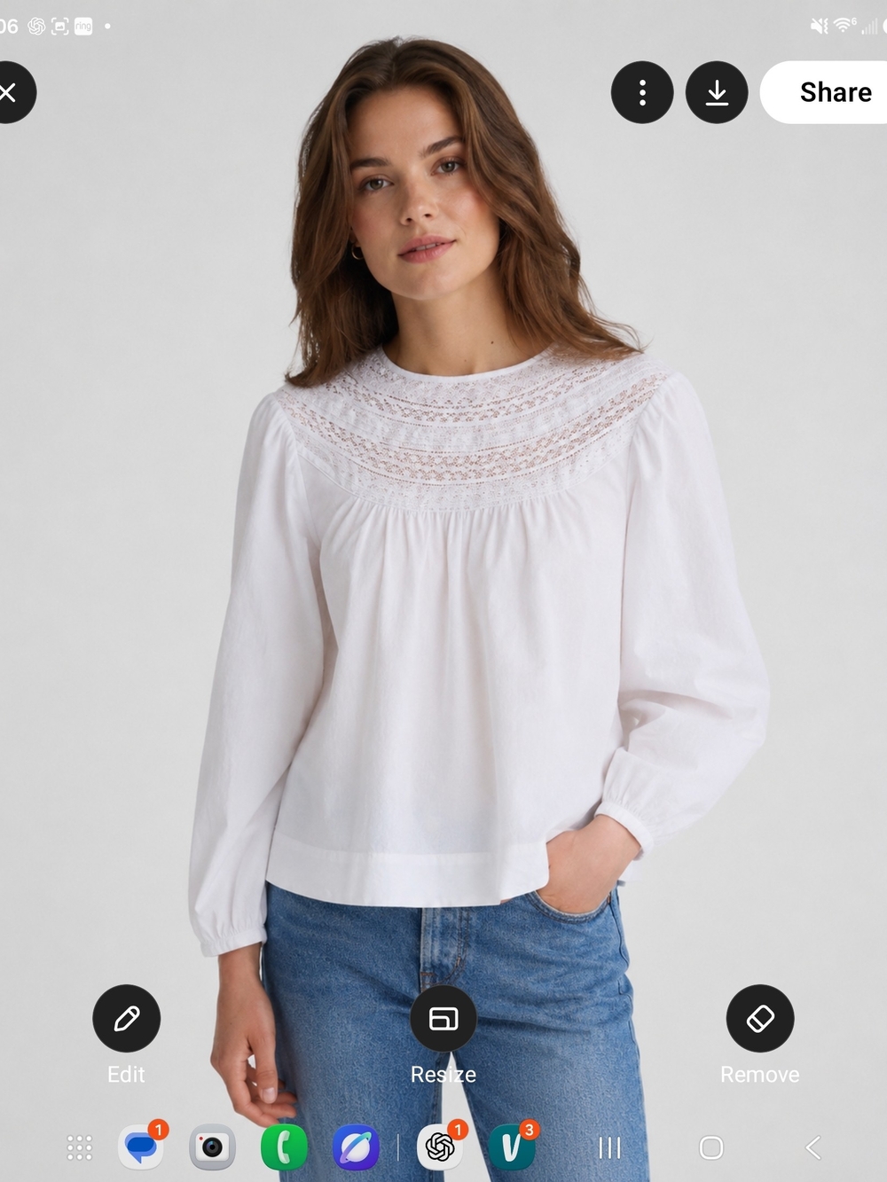 Madewell White Lace Yoke Long-Sleeve Blouse